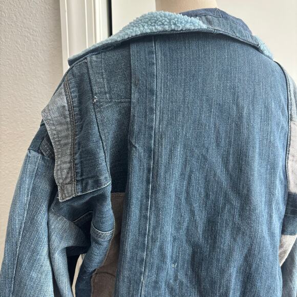 Levi's Custom Reworked Denim Jacket Upcycled Patchwork Jean Jacket Sz M Bomber - Picture 3 of 12